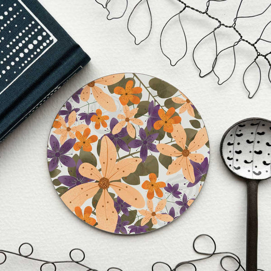 circular coaster with clematis flower design