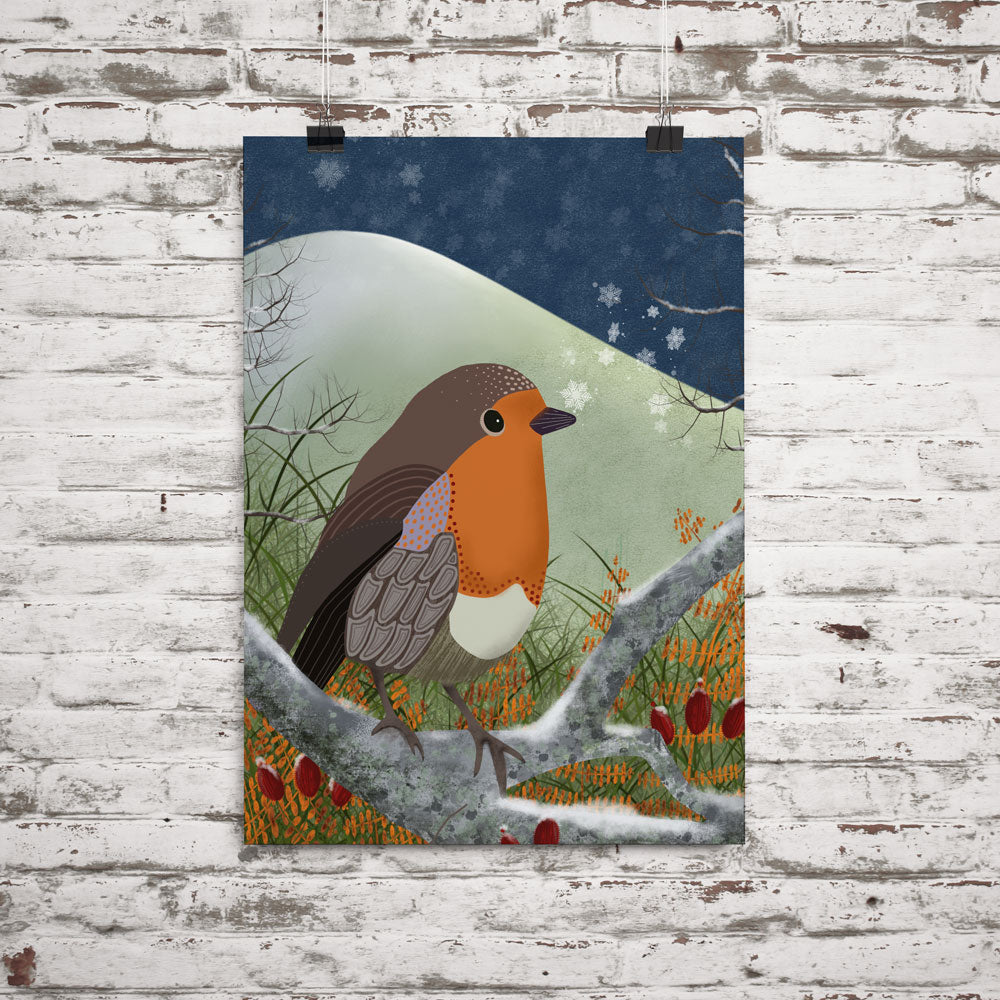 robin illustration shown in poster format