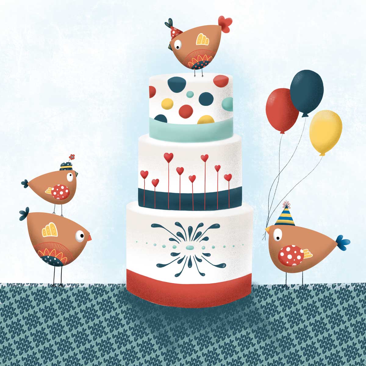 Helen Russell Creations Blob Birds Birdie Cake artwork