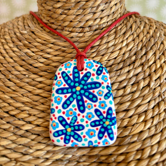 Ditsy floral large ceramic pendant