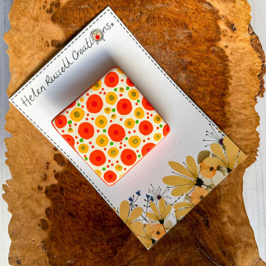 square ceramic brooch with simple hand painted dotty pattern