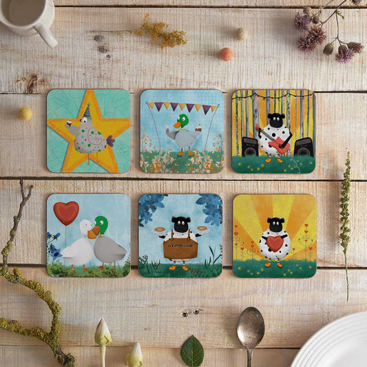 Image showing a set of 6 coasters with Little Bean Farm characters