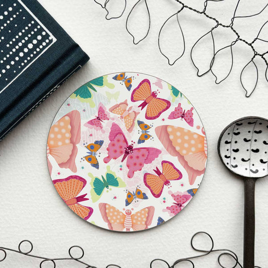 circular coaster with butterfly character pattern