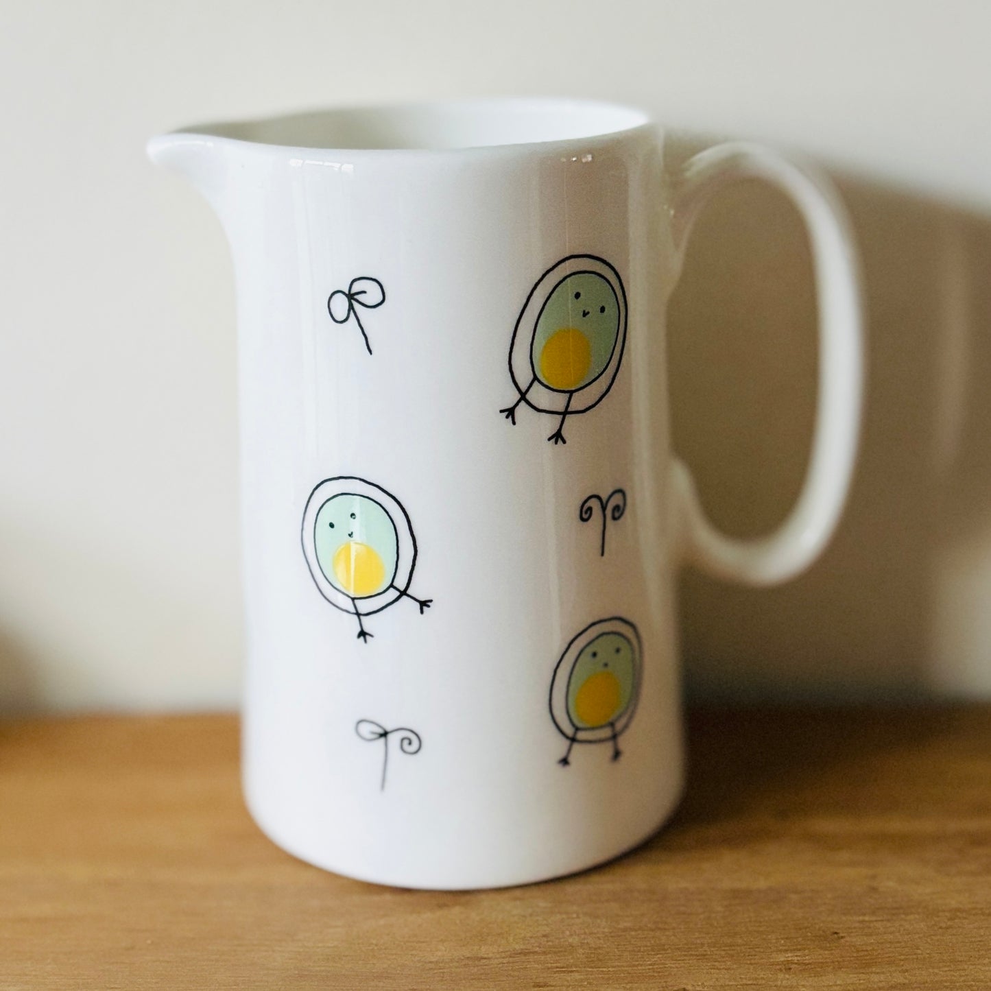 fine china half pint jug with Blob Bird illustration