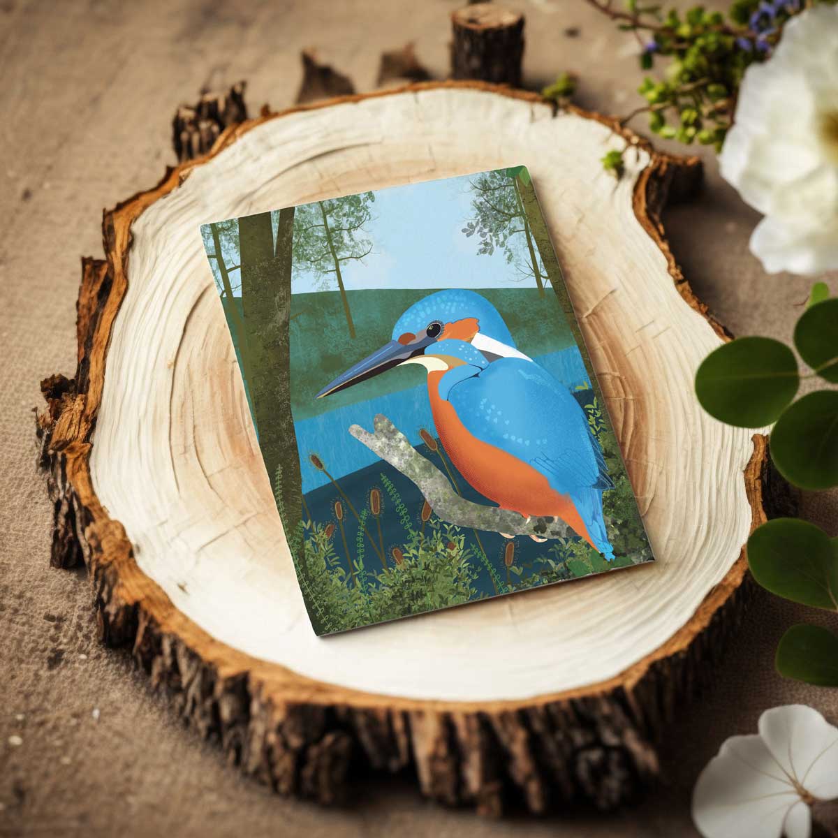 A6 greeting card with kingfisher illustration