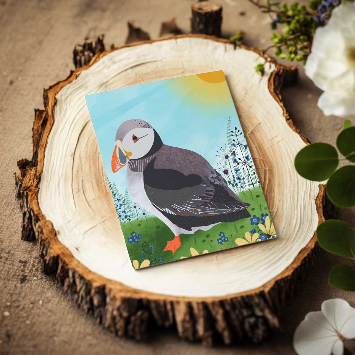 A6 illustration with puffin illustration