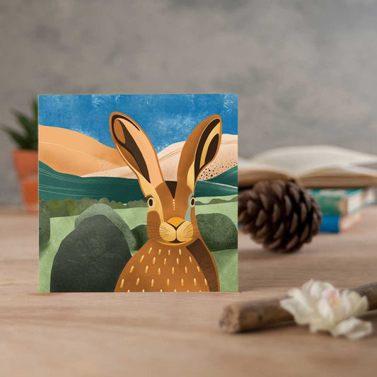 Greeting card with hare illustration