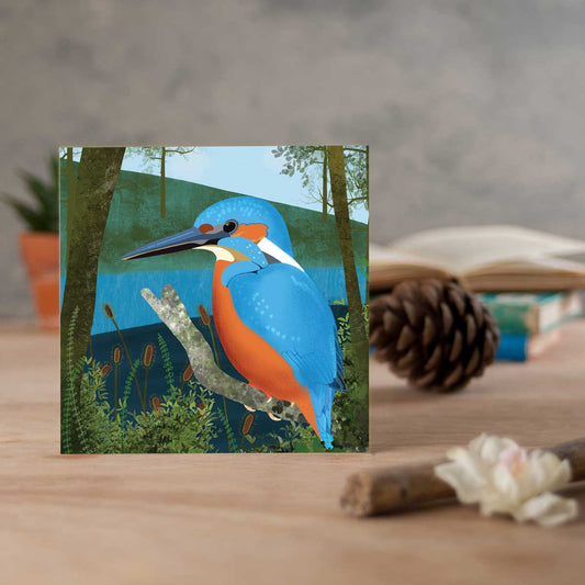 greeting card with kingfisher illustration