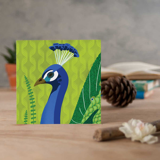 greeting card with peacock illustration