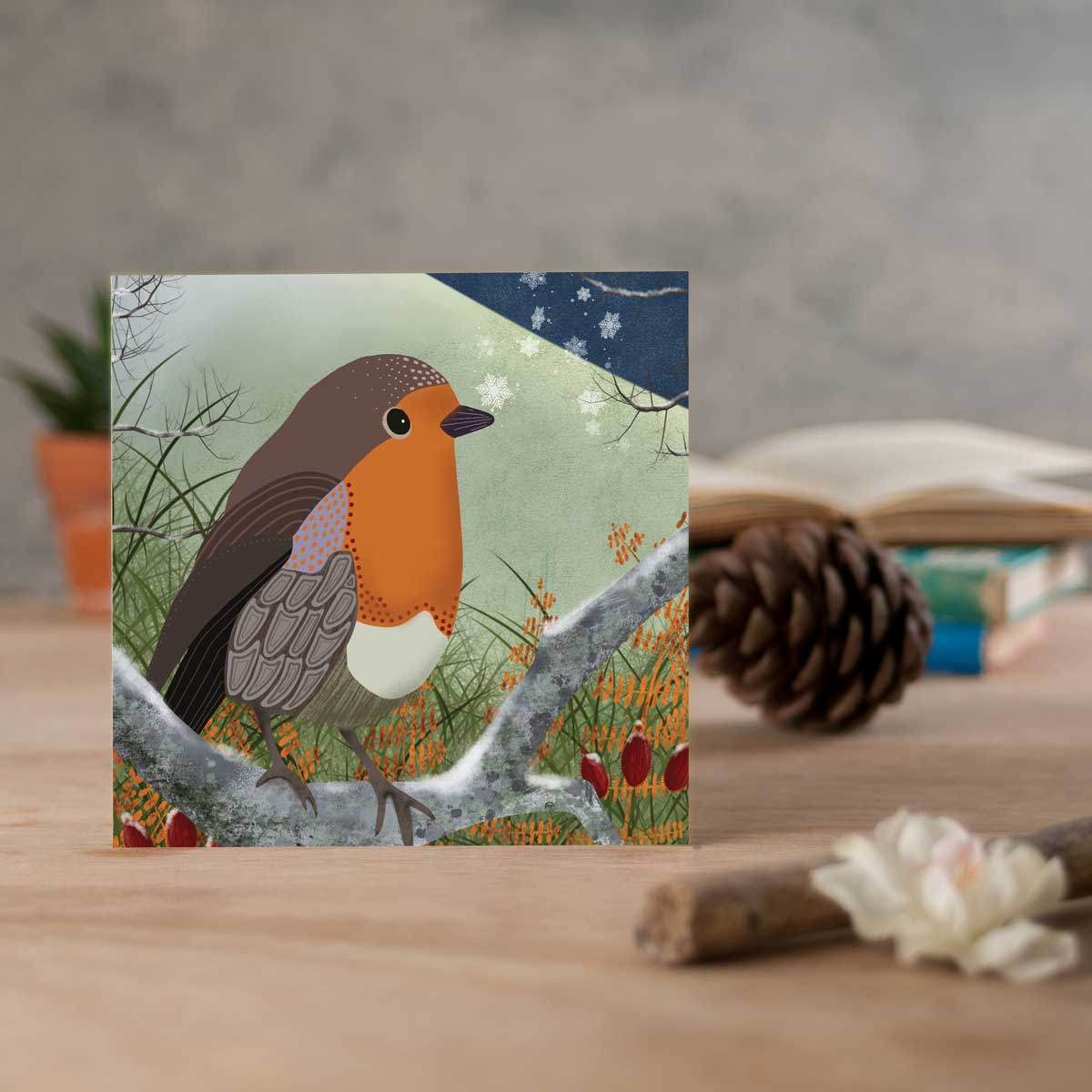 greeting card with robin illustration