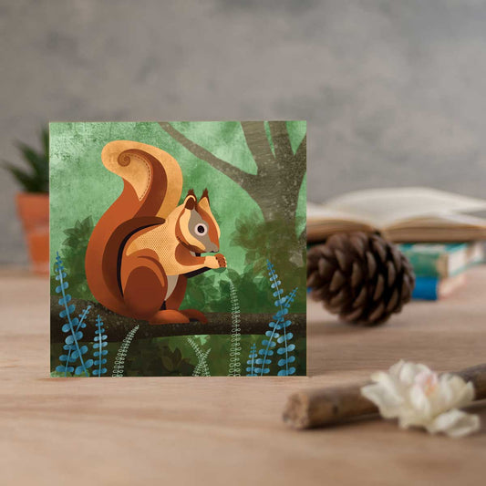 greeting card with red squirrel illustration