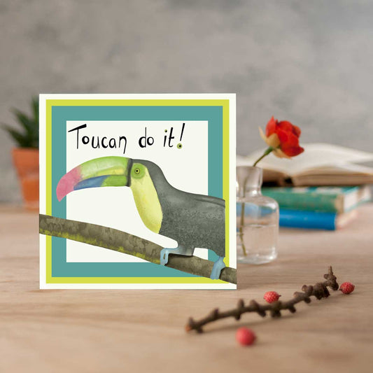 toucan illustration greetings card with the text toucan do it
