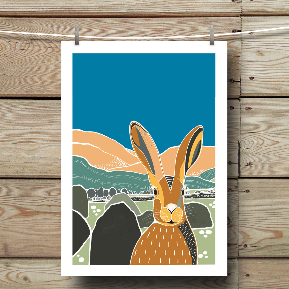 close up of my graphic style hare illustration