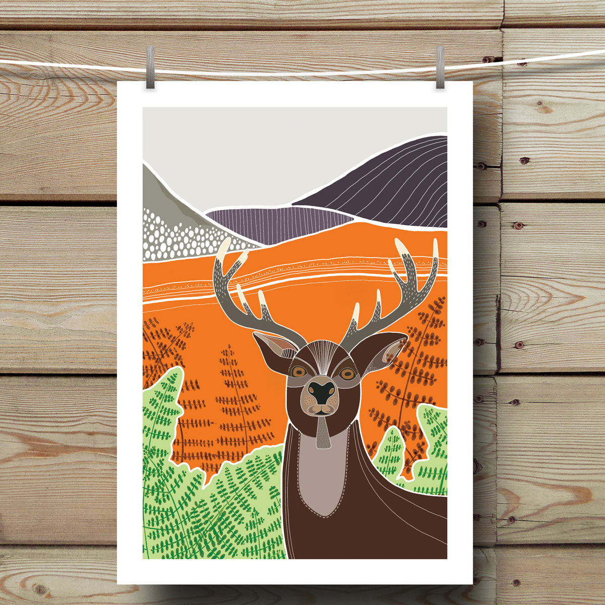 Stag illustration using orange, purples and green